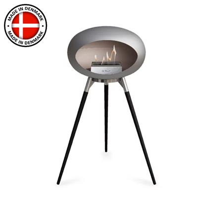 Nikel Kubbe Şömine & Öğütülmüş Ahşap Cilalı Çelik Brülör (Büyük Ayak) / Nickel Ground Wood High Polished Steel-Soaptreated Oak-Steel Burner