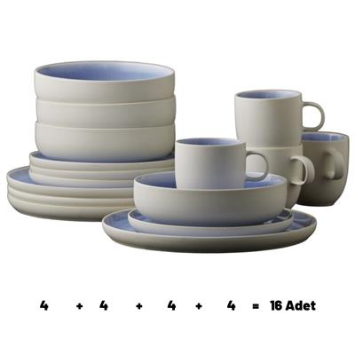 North Seramik Yemek Takımı 16 Parça Mat Beyaz/Parlak Nehir