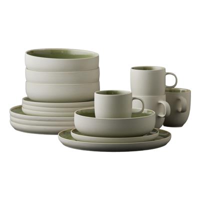 North Seramik Yemek Takımı 16 Parça Mat Beyaz/Parlak Yosun