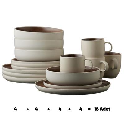 North Seramik Yemek Takımı 16 Parça Mat Beyaz/Mat Kabuk