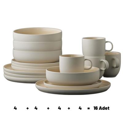 North Seramik Yemek Takımı 16 Parça Mat Beyaz/Mat Kum
