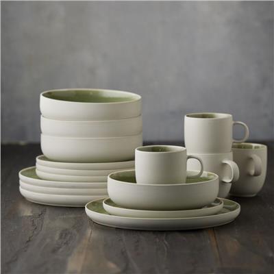North Seramik Yemek Takımı 16 Parça Mat Beyaz/Parlak Yosun