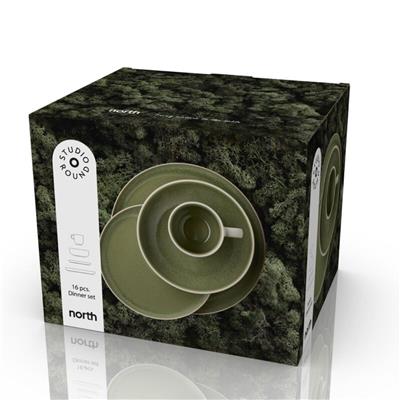 North Seramik Yemek Takımı 16 Parça Mat Beyaz/Parlak Yosun