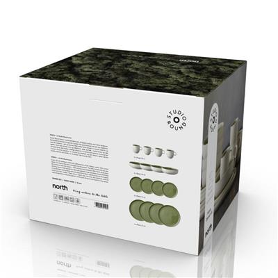 North Seramik Yemek Takımı 16 Parça Mat Beyaz/Parlak Yosun