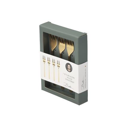 Pasta Çatalı 4 Adet Paslanmaz Çelik Pirinç Rengi