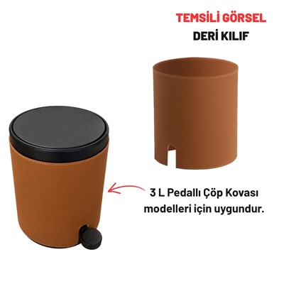 Pedallı Çöp Kovası Deri Kılıfı Bej