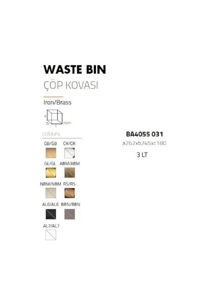 Pedallı Kare Çöp Kovası 3 Lt Gold  262X245X180 Mm