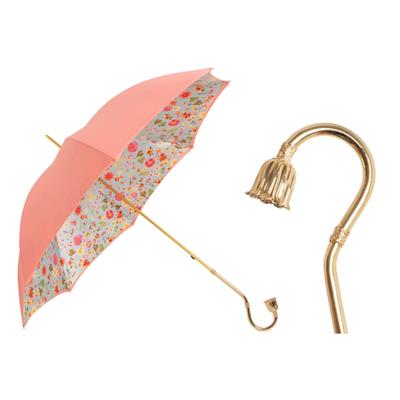 Pembe Çiçek Desenli Pirinç Saplı Şemsiye 93 cm