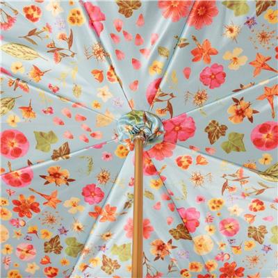 Pembe Çiçek Desenli Pirinç Saplı Şemsiye 93 cm