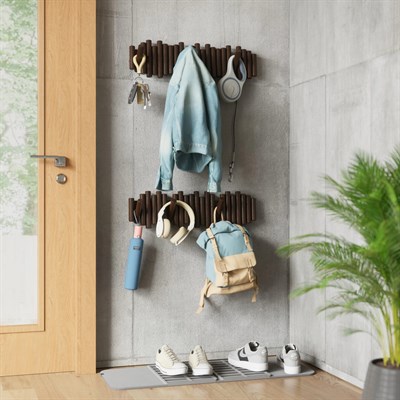 Picket Duvara Monte 8Li Askılık Eskitilmiş Ceviz 38x17x4 cm