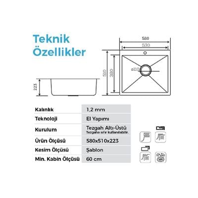 Poli 6301 Altın 580X510 Mm Eviye