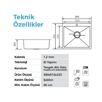 Poli 6301 İnox 580X510 Mm Eviye
