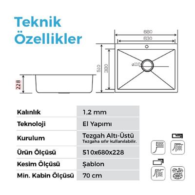 Poli 6302 Altın 680X510 Mm Eviye