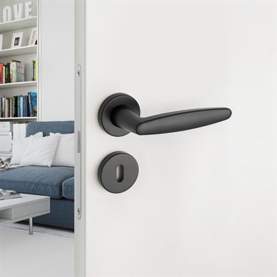 Polna Rozetli Kapı Kolu Mat Siyah Renk