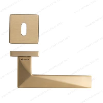 Prızma Rozetli Kapı Kolu Altın Saten Renk