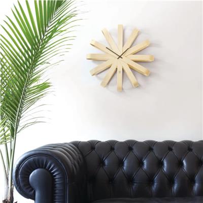 Ribbonwood Duvar Saati Doğal Renk Çap: 50 cm