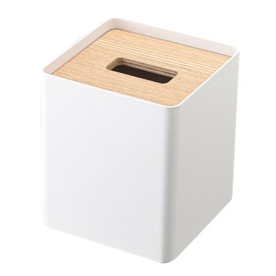 Rın Ahşap Kapaklı Kare Mendil Kutusu Beyaz Renk 13x13x15,5 cm