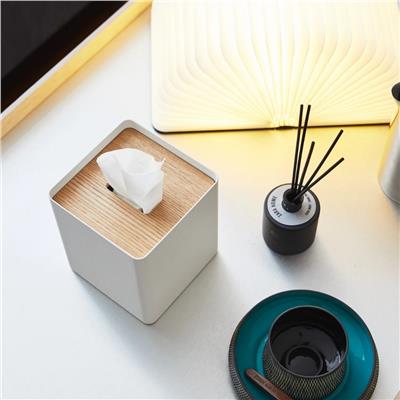 Rın Ahşap Kapaklı Kare Mendil Kutusu Beyaz Renk 13x13x15,5 cm