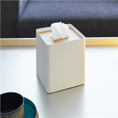 Rın Ahşap Kapaklı Kare Mendil Kutusu Beyaz Renk 13x13x15,5 cm
