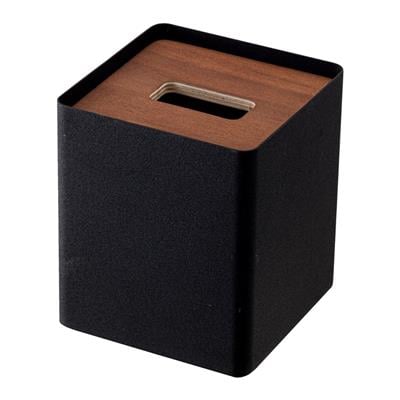 Rın Ahşap Kapaklı Kare Mendil Kutusu Siyah Renk 13x13x15,5 cm