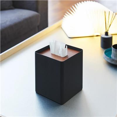 Rın Ahşap Kapaklı Kare Mendil Kutusu Siyah Renk 13x13x15,5 cm