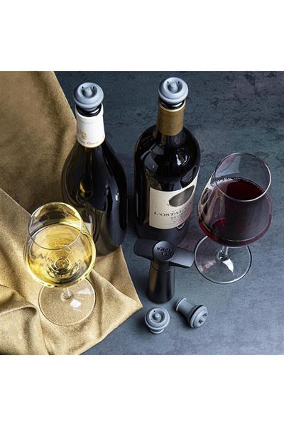 Şarap Koruyucu Siyah 1 Pompa 4 Şarap Tıpası - Kutulu