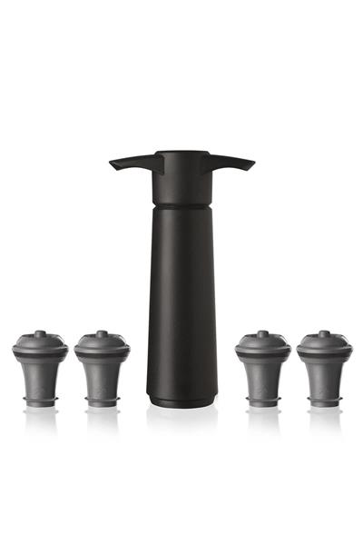 Şarap Koruyucu Siyah 1 Pompa 4 Şarap Tıpası - Kutulu