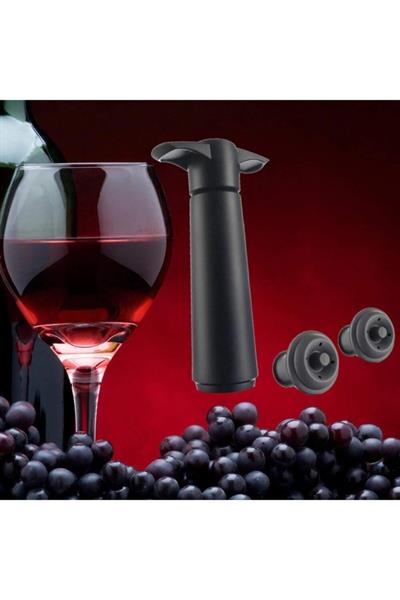 Şarap Vakum Seti / Siyah (1 Pompa + 2 Tıpa)