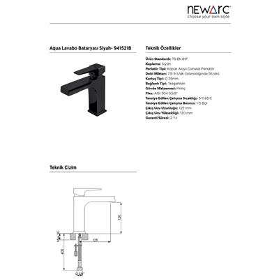 Siyah Aqua Lavabo Bataryası 