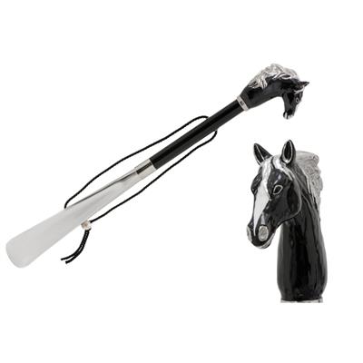 Siyah At Emaye Pirinç Ayakkabı Çekeceği 50 cm