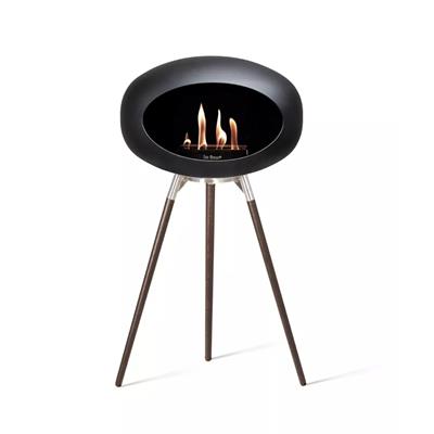 Siyah Kubbe Şömine & Öğütülmüş Ahşap Cilalı Çelik Brülör (Büyük Ayak) / Black Ground Wood High Black- Smoked Oak-Steel Burner