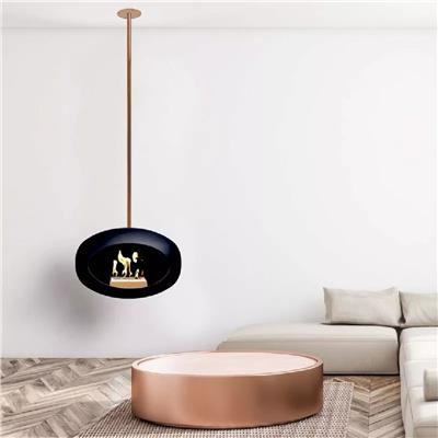 Siyah Kubbe Şömine & Parlak Çelik 140 Cm Çelik Brülör / Black Sky - Polished Steel - 140 Cm- Steel Burner