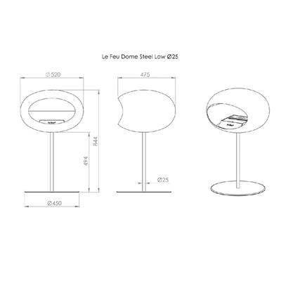 Siyah Kubbe Şömine & Siyah 25 Mm Çelik Brülor / Black Ground Steel Low Black-25Mm- Steel Burner-Black