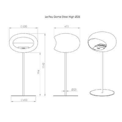 Siyah Kubbe Şömine & Siyah 25 Mm Çelik Brülor / Black Ground Steel High Black-25Mm