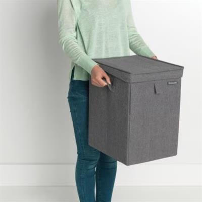 Siyah Kumaş Çift Fonksiyon Kapaklı Çamaşır Sepeti 35 L