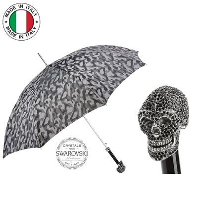 Siyah Swarovski® Kafatası Figürlü Askeri Gri Kamuflaj Otomatik Şemsiye 95 Cm