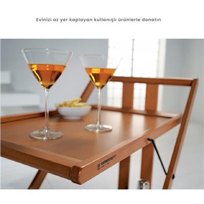 Sprint Ahşap Katlanabilir Servis Arabası Ceviz Renk