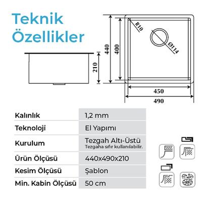 Stella 4449 İnox 490X440 Mm Eviye