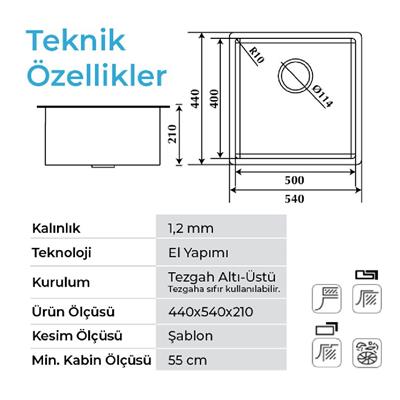 Stella 4454 İnox 540X440 Mm Eviye