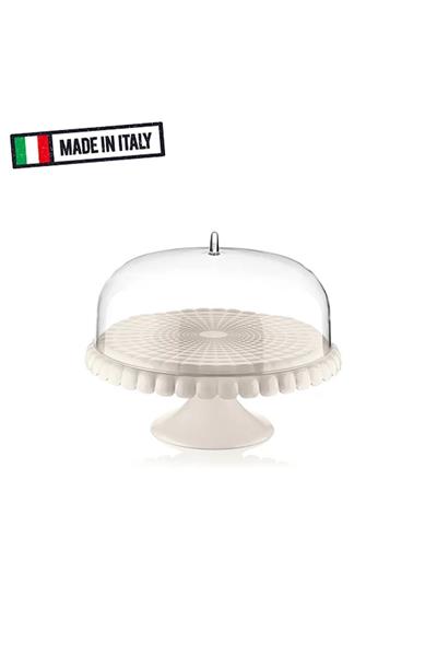 Süt Beyaz Kapaklı Ayaklı Kek Tabağı   36X28Cm
