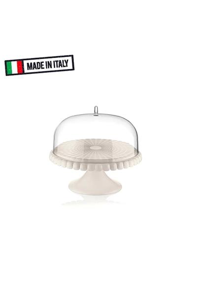 Süt Beyaz Kapaklı Ayaklı Küçük Kek Tabağı 30X27Cm