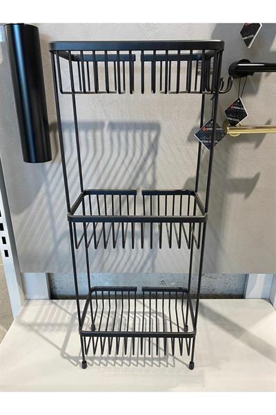 Diktörtgen 3Lü Ayaklı Duş Rafı Siyah Renk 27.3 cm