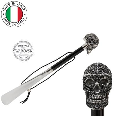 Siyah Swarovski® Kafatası Lüks Ayakkabı Çekeceği H: 50 cm