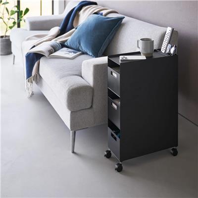 Tekerlekli 3 Katlı Saklama Sepeti Standı Siyah 58 cm