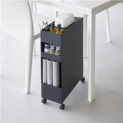 Tekerlekli 3 Katlı Saklama Sepeti Standı Siyah 58 cm