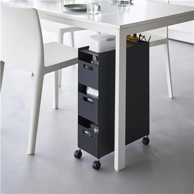 Tekerlekli 3 Katlı Saklama Sepeti Standı Siyah 58 cm