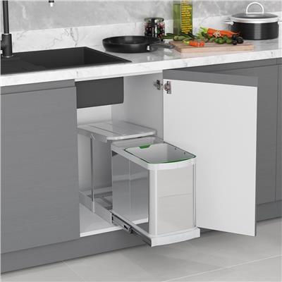 Teleskopik Rayli Paslanmaz Gri Gövde Çöp Kovasi 16 + 1 Lt - Gri