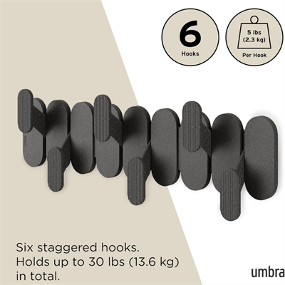 Tempo Duvara Monte 6Lı Askılık Siyah Renk 47x15,7x6,4 cm