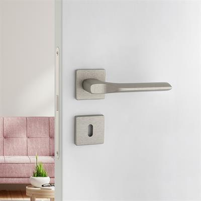 Tıke Rozetli Kapı Kolu Nikel Saten Renk