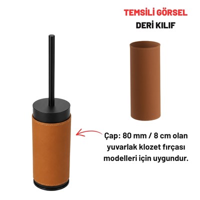 Tuvalet Fırçalığı Deri Kılıfı Bej Ø 8 cm